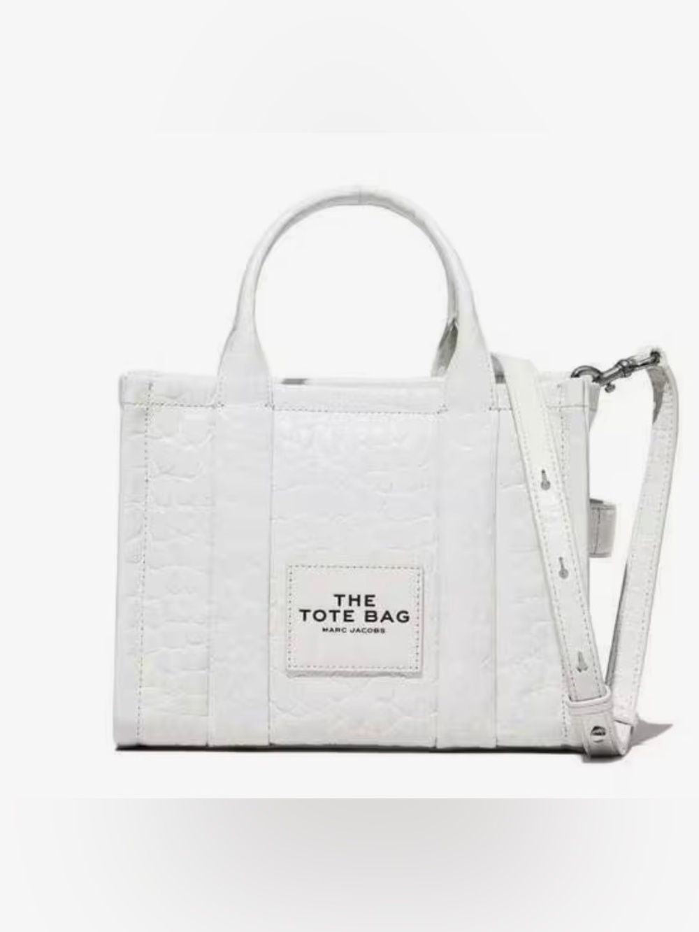 NWT Marc Jacobs The Croc-embossed Small Tote Bag in White/ivory